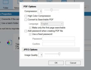 Settings of image compression to ocuppy less space on disk